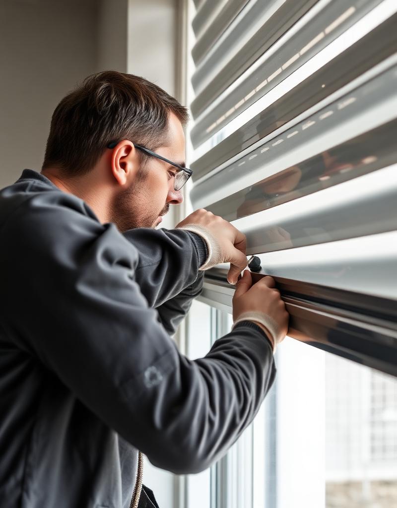 Artisan installant un volet roulant aluminium